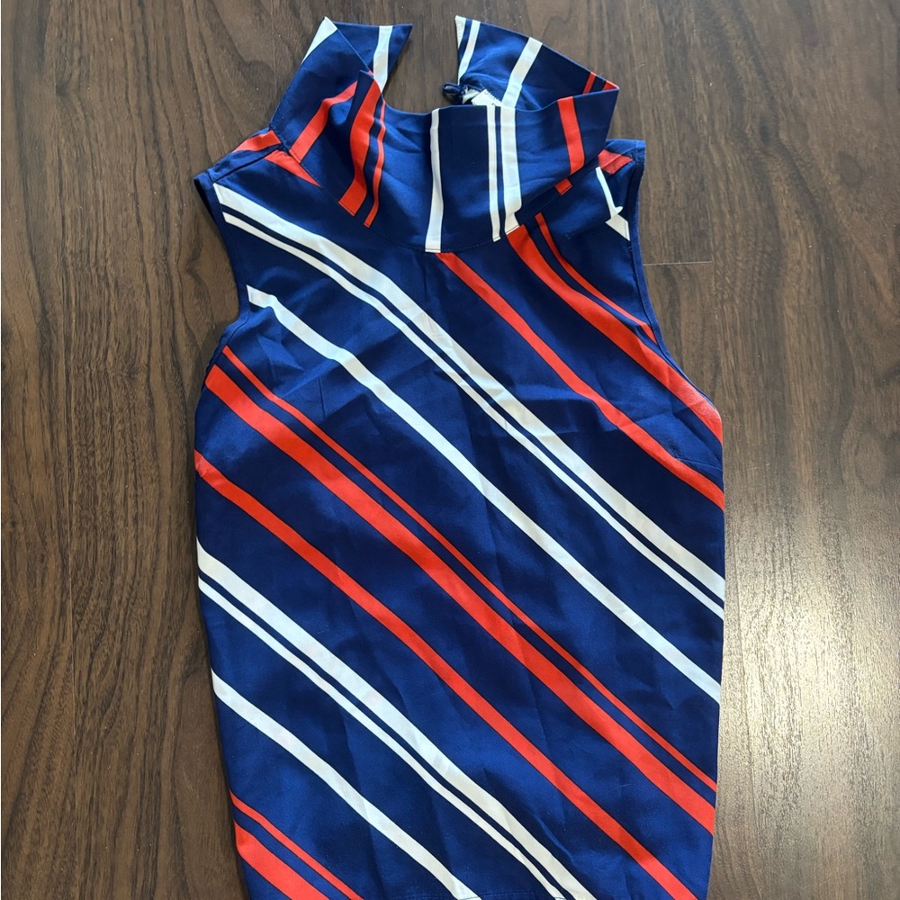 Monteau Navy and Red Striped Top